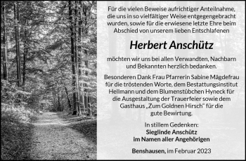 Traueranzeige von Herbert Anschütz von Südthüringer Presse