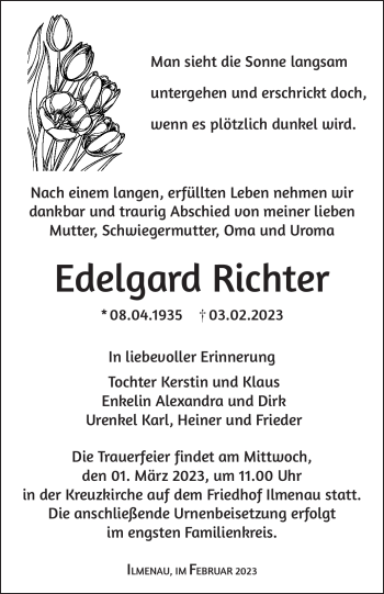 Traueranzeige von Edelgard Richter von Südthüringer Presse