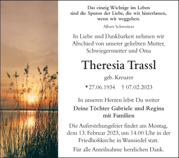 Traueranzeige von Theresia Trassl von Frankenpost