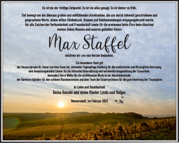 Traueranzeige von Max Staffel von Südthüringer Presse