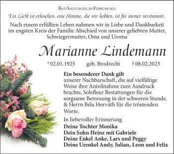 Traueranzeige von Marianne Lindemann von Südthüringer Presse