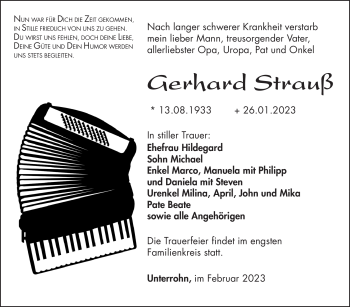 Traueranzeige von Gerhard Strauß von Südthüringer Presse