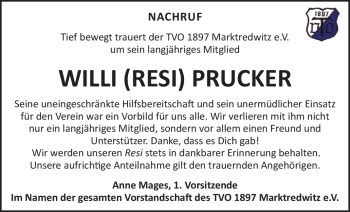 Traueranzeige von Willi Prucker von Frankenpost