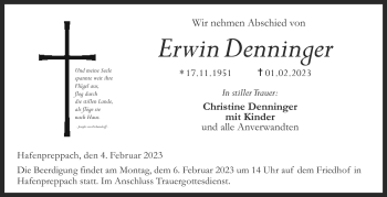 Traueranzeige von Erwin Denninger von Neue Presse Coburg