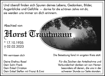 Traueranzeige von Horst Trautmann von Südthüringer Presse