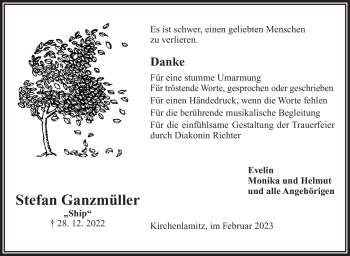 Traueranzeige von Stefan Ganzmüller von Frankenpost