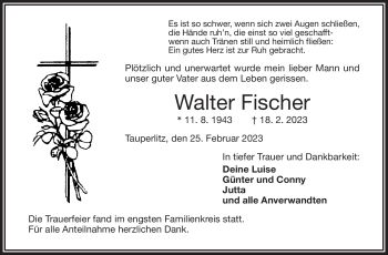 Traueranzeige von Walter Fischer von Frankenpost