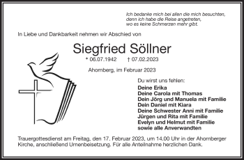 Traueranzeige von Siegfried Söllner von Frankenpost