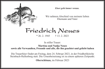 Traueranzeige von Friedrich Neues von Südthüringer Presse