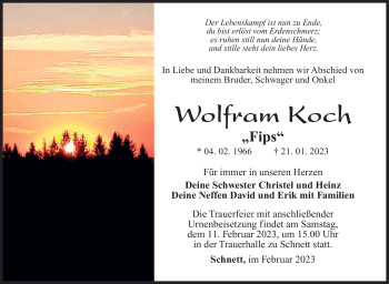 Traueranzeige von Wolfram Koch von Südthüringer Presse