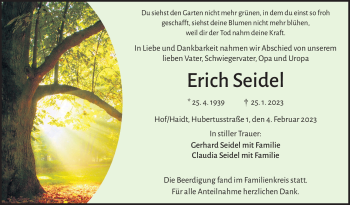 Traueranzeige von Erich Seidel von Frankenpost