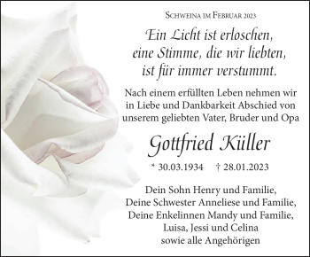 Traueranzeige von Gottfried Küller von Südthüringer Presse