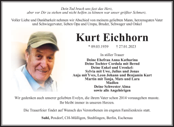 Traueranzeige von Kurt Eichhorn von Südthüringer Presse
