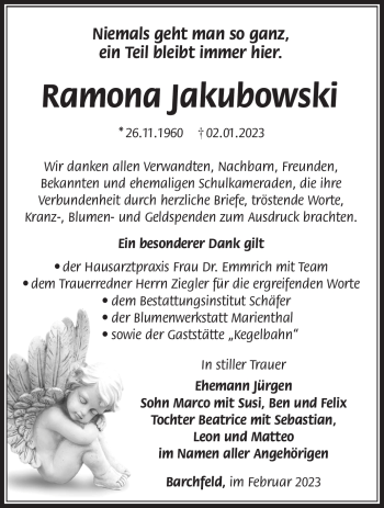 Traueranzeige von Ramona Jakubowski von Südthüringer Presse