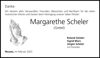 Traueranzeige von Margarethe Scheler von Neue Presse Coburg
