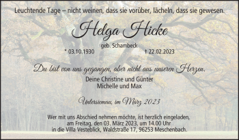 Traueranzeige von Helga Hicke von Neue Presse Coburg