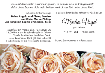 Traueranzeige von Marlies Vogel von Frankenpost