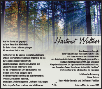 Traueranzeige von Hartmut Walther von Südthüringer Presse