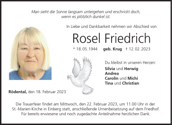 Traueranzeige von Rosel Friedrich von Neue Presse Coburg