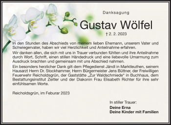 Traueranzeige von Gustav Wölfel von Frankenpost