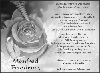 Traueranzeige von Manfred Friedrich von Südthüringer Presse