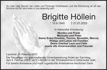 Traueranzeige von Brigitte Höllein von Neue Presse Coburg