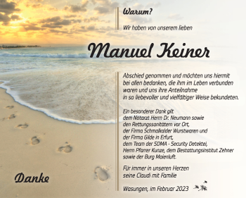 Traueranzeige von Manuel Keiner von Südthüringer Presse