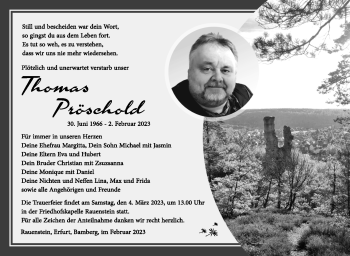 Traueranzeige von Thomas Pröschold von Südthüringer Presse