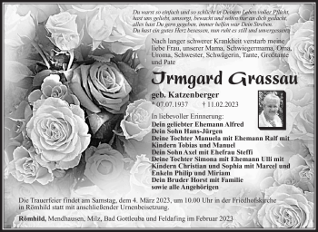 Traueranzeige von Irmgard Grassau von Südthüringer Presse