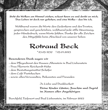 Traueranzeige von Rotraud Beck von Südthüringer Presse