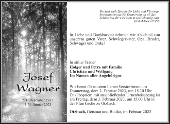 Traueranzeige von Josef Wagner von Südthüringer Presse