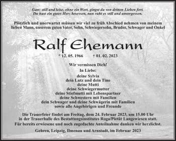 Traueranzeige von Ralf Ehemann von Südthüringer Presse