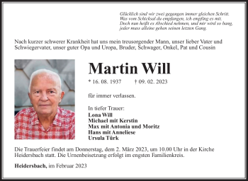 Traueranzeige von Martin Will von Südthüringer Presse