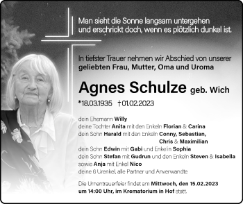 Traueranzeige von Agnes Schulze von Frankenpost