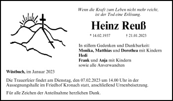 Traueranzeige von Heinz Reuß von Neue Presse Coburg