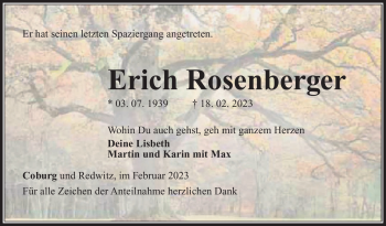 Traueranzeige von Erich Rosenberger von Neue Presse Coburg