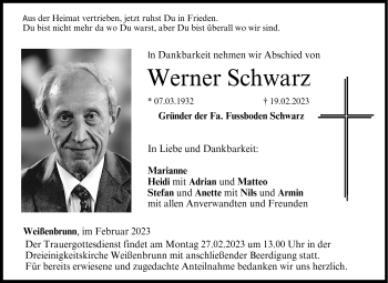 Traueranzeige von Werner Schwarz von Neue Presse Coburg