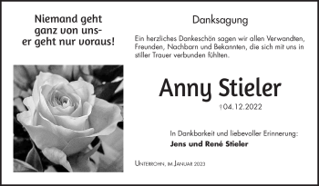 Traueranzeige von Anny Stieler von Südthüringer Presse