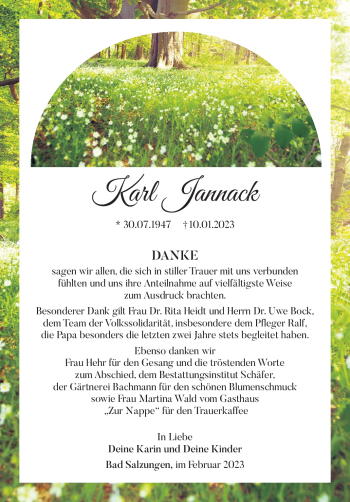 Traueranzeige von Karl Jannack von Südthüringer Presse