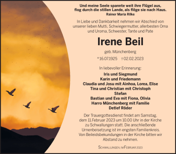 Traueranzeige von Irene Beil von Südthüringer Presse