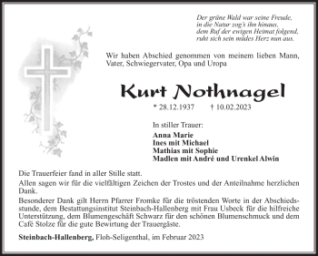Traueranzeige von Kurt Nothnagel von Südthüringer Presse