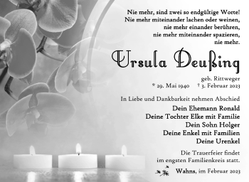 Traueranzeige von Ursula Deußing von Südthüringer Presse