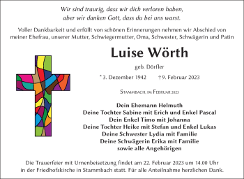 Traueranzeige von Luise Wörth von Frankenpost