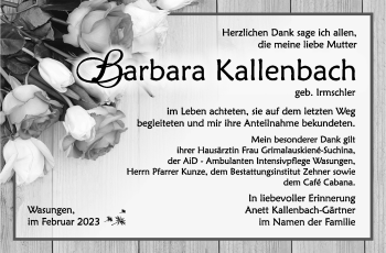 Traueranzeige von Barbara Kallenbach von Südthüringer Presse