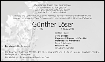 Traueranzeige von Günther Löser von Neue Presse Coburg