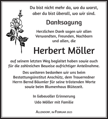 Traueranzeige von Herbert Möller von Südthüringer Presse