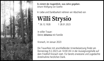 Traueranzeige von Willi Strysio von Neue Presse Coburg