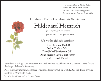 Traueranzeige von Hildegard Heinrich von Frankenpost
