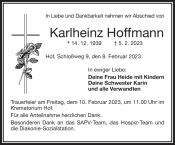 Traueranzeige von Karlheinz Hoffmann von Frankenpost