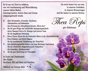 Traueranzeige von Thea Reps von Südthüringer Presse